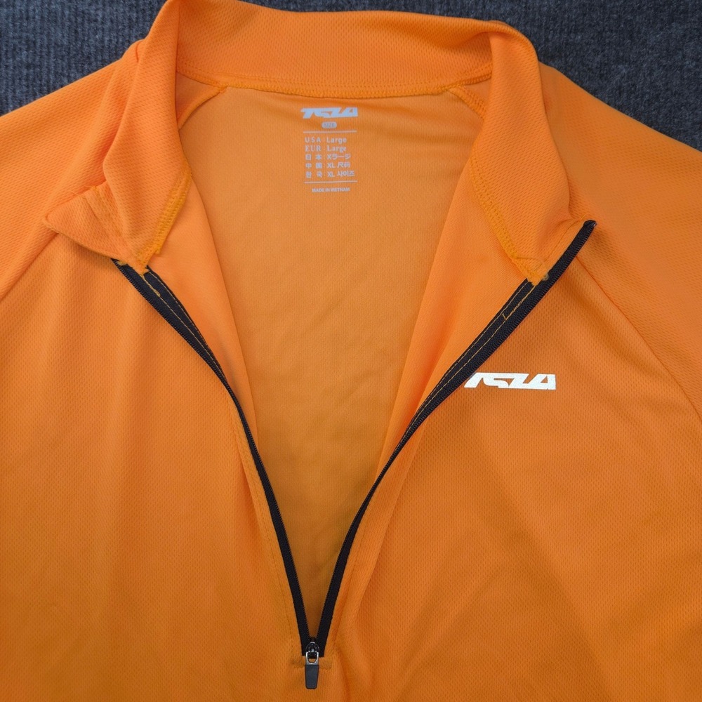 TSLA Cycling Jersey Mens Large Orange Short Sleeve 1/4 Zip Reflective Bike Shirt